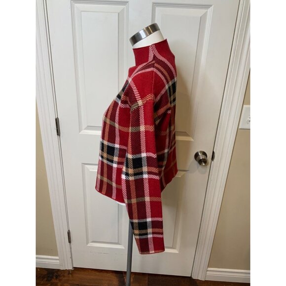 Tahari Red Mock Neck Check Plaid Sweater, Size XS, NWT! - Picture 3 of 5